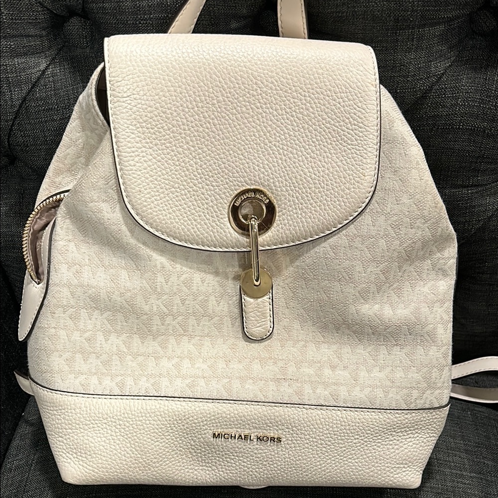Michael Kors Cream Backpack with Textured Leather and Adjustable Straps